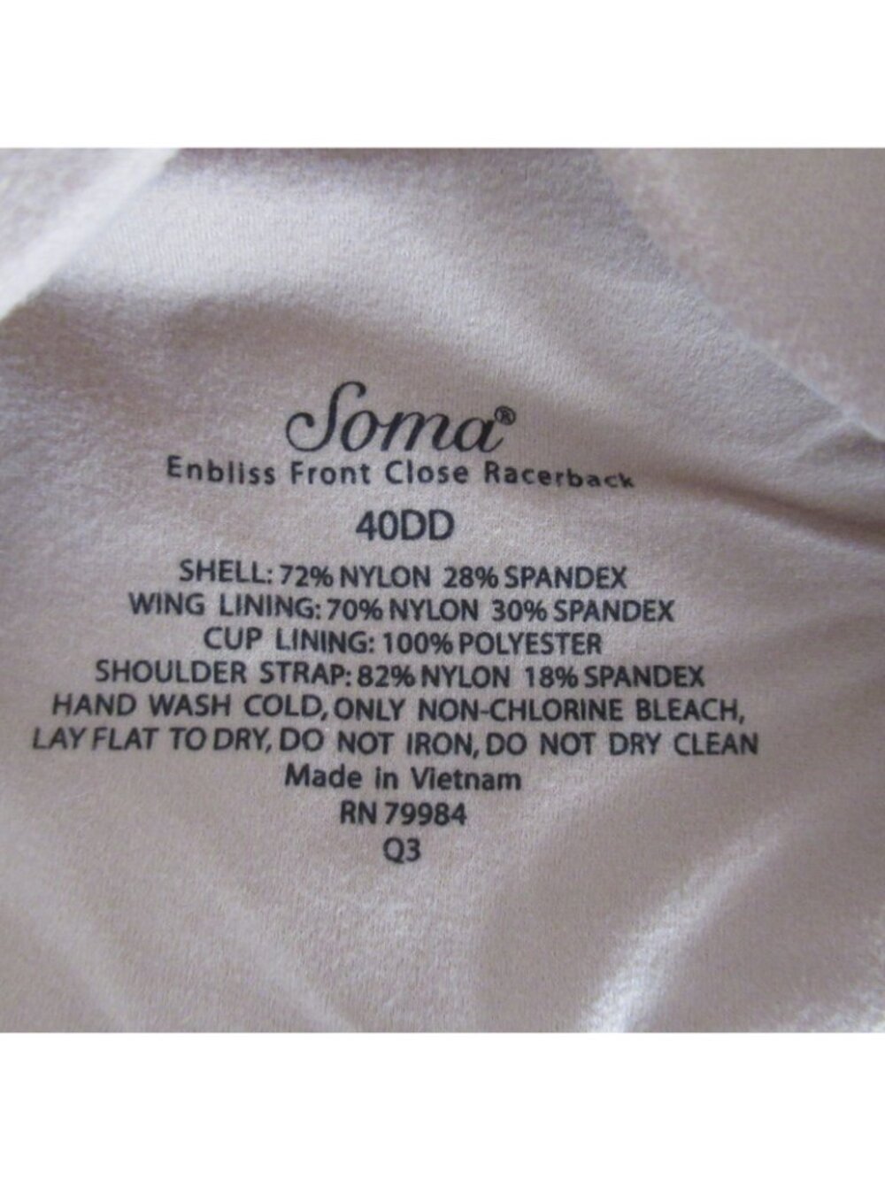 Soma Bra‎ 40DD Beige Tan Enbliss Front Closure Racerback Underwire - Picture 5 of 5